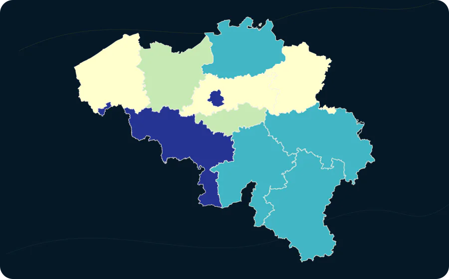 Personen, die von Armut oder sozialer Ausgrenzung bedroht sind, nach NUTS-2-Region, 2025. Exakte amtliche Grenzen; fehlende Werte bleiben neutral.