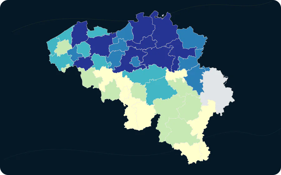 Ladepunkte — 7,4–22 kW Wechselstrom, 2021. Exakte amtliche Grenzen; fehlende Werte bleiben neutral.