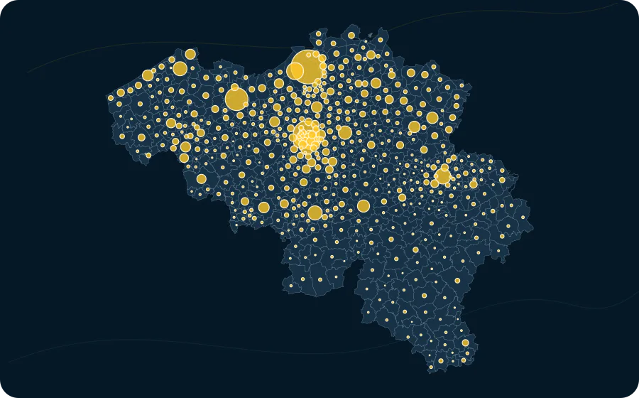 Revenu cadastral, 2025. La surface de chaque cercle est proportionnelle à la valeur publiée ; les polygones neutres préservent les limites officielles exactes et les valeurs manquantes n’ont pas de symbole.