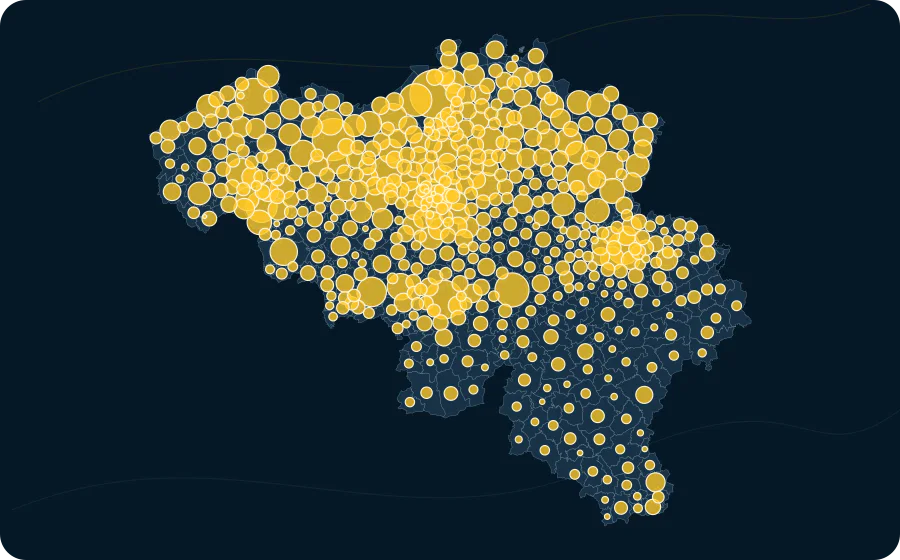 Bâtiments avec garage ou parking couvert, 2025. La surface de chaque cercle est proportionnelle à la valeur publiée ; les polygones neutres préservent les limites officielles exactes et les valeurs manquantes n’ont pas de symbole.