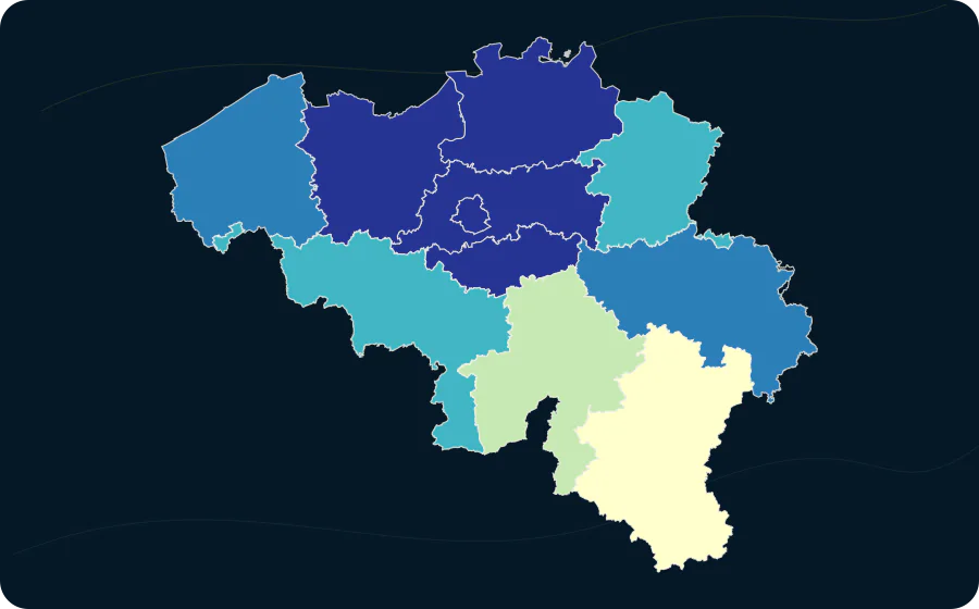 F&E-Ausgaben nach Leistungssektor und NUTS-2-Region, 2023. Exakte amtliche Grenzen; fehlende Werte bleiben neutral.