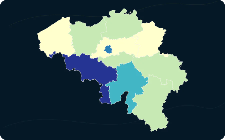 Schwere materielle und soziale Entbehrung nach NUTS-2-Region, 2025. Exakte amtliche Grenzen; fehlende Werte bleiben neutral.