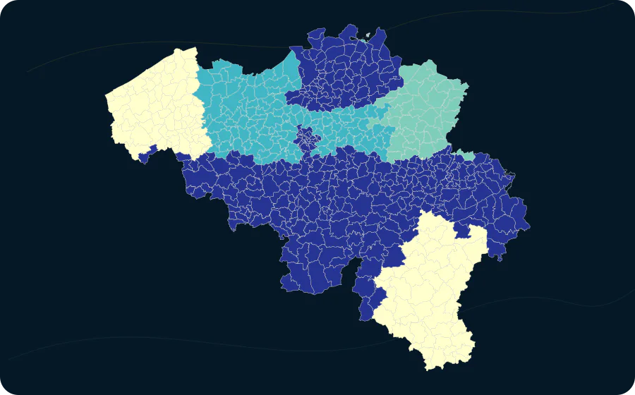 Parteien mit Stimmen, 2024. Exakte amtliche Grenzen; fehlende Werte bleiben neutral.