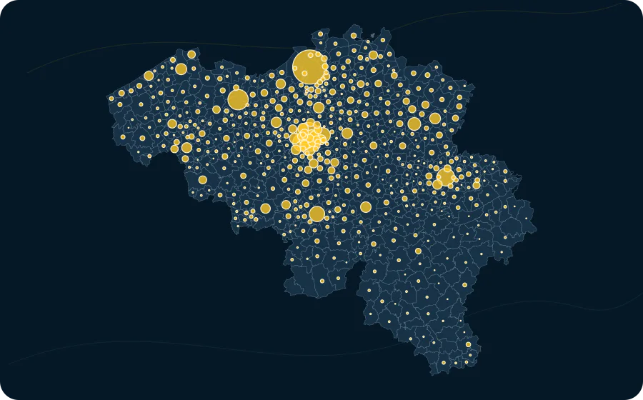 Faillites, 2024. La surface de chaque cercle est proportionnelle à la valeur publiée ; les polygones neutres préservent les limites officielles exactes et les valeurs manquantes n’ont pas de symbole.