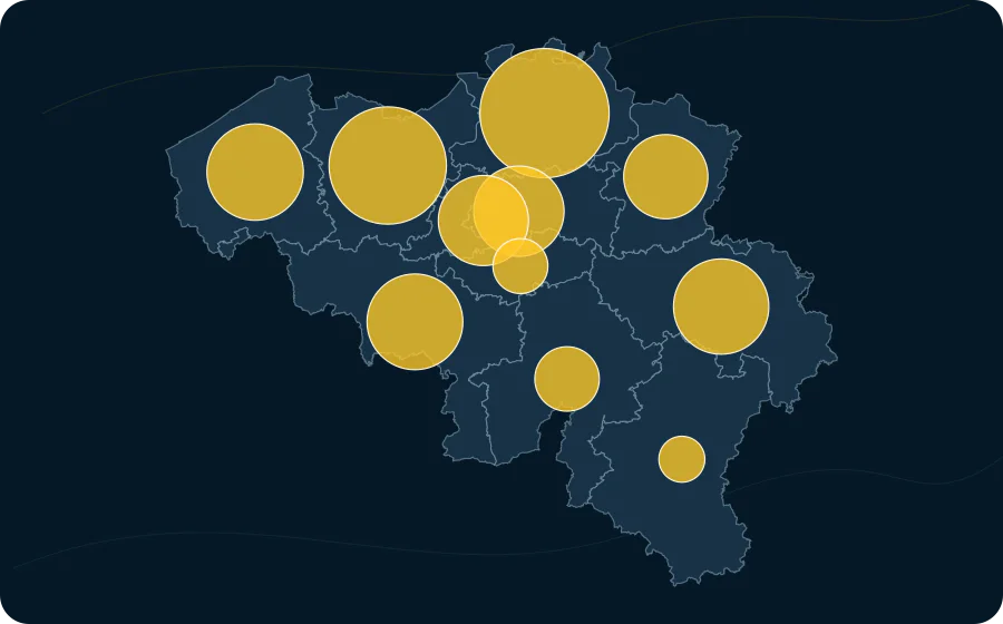 Véhicules impliqués, 2025. La surface de chaque cercle est proportionnelle à la valeur publiée ; les polygones neutres préservent les limites officielles exactes et les valeurs manquantes n’ont pas de symbole.