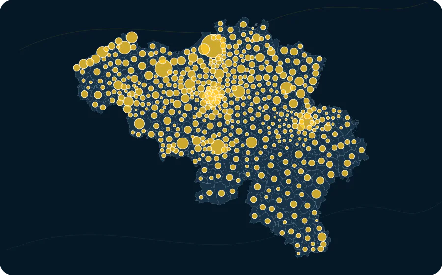 Parcelles cadastrales, 2025. La surface de chaque cercle est proportionnelle à la valeur publiée ; les polygones neutres préservent les limites officielles exactes et les valeurs manquantes n’ont pas de symbole.