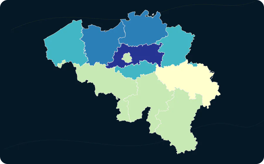 Verteilung der in allgemeinen und beruflichen Programmen eingeschriebenen Schülerinnen und Schüler bzw. Studierenden nach Bildungsniveau und NUTS-2-Region — Bildungsniveau: Sekundarbereich I — allgemeinbildend, 2024. Exakte amtliche Grenzen; fehlende Werte bleiben neutral.