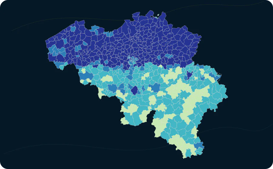 Stimmen der ausgewählten Partei — Partei: N-VA, 2024. Exakte amtliche Grenzen; fehlende Werte bleiben neutral.