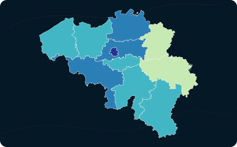 Nettoauslastung von Betten und Zimmern in Hotels und ähnlichen Unterkünften (NACE Rev. 2 Tätigkeit I55.1) nach NUTS-2-Region — Beherbergungseinheit: Schlafgelegenheiten, 2024. Exakte amtliche Grenzen; fehlende Werte bleiben neutral.