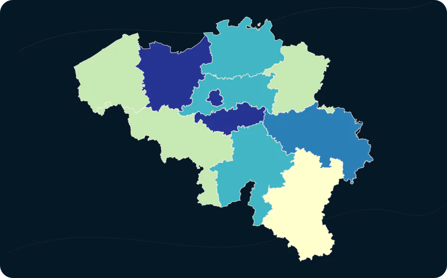 Verhältnis des Anteils der Studierenden der Tertiärstufe zum Anteil der Bevölkerung nach NUTS-1- und NUTS-2-Region, 2024. Exakte amtliche Grenzen; fehlende Werte bleiben neutral.