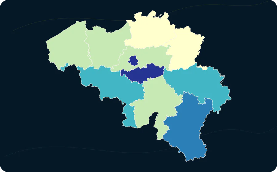 Überlastungsquote der Wohnkosten nach NUTS-2-Region, 2025. Exakte amtliche Grenzen; fehlende Werte bleiben neutral.
