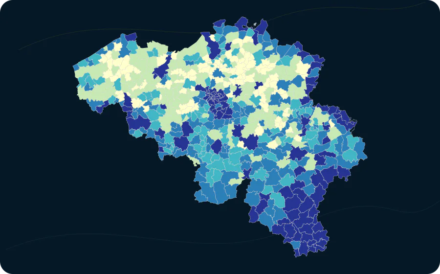 Abdeckung des administrativen Einkommens, 2023. Exakte amtliche Grenzen; fehlende Werte bleiben neutral.