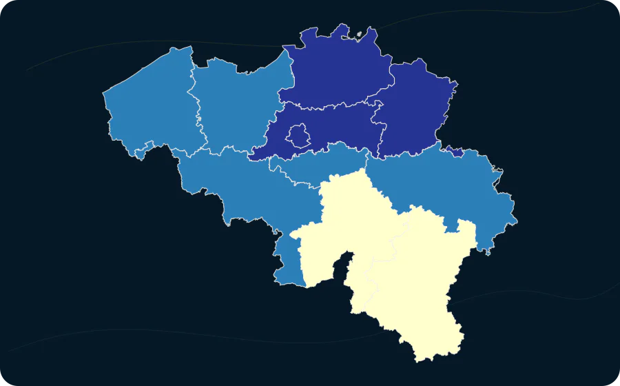 Bestand an Elektrofahrzeugen nach Kategorie und NUTS-2-Region — Fahrzeugkategorie: Busse, Reisebusse und Oberleitungsbusse, 2024. Exakte amtliche Grenzen; fehlende Werte bleiben neutral.