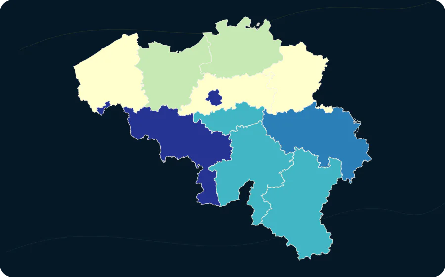 Rate der materiellen und sozialen Entbehrung nach NUTS-2-Region, 2025. Exakte amtliche Grenzen; fehlende Werte bleiben neutral.