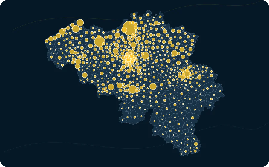 Salles de bains, 2025. La surface de chaque cercle est proportionnelle à la valeur publiée ; les polygones neutres préservent les limites officielles exactes et les valeurs manquantes n’ont pas de symbole.