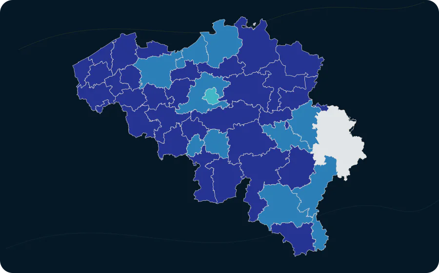 Demografischer Gesamtquotient, 2100. Exakte amtliche Grenzen; fehlende Werte bleiben neutral.