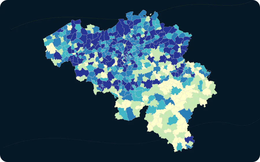 Gebäude nach bebauter Grundfläche, 2025. Exakte amtliche Grenzen; fehlende Werte bleiben neutral.