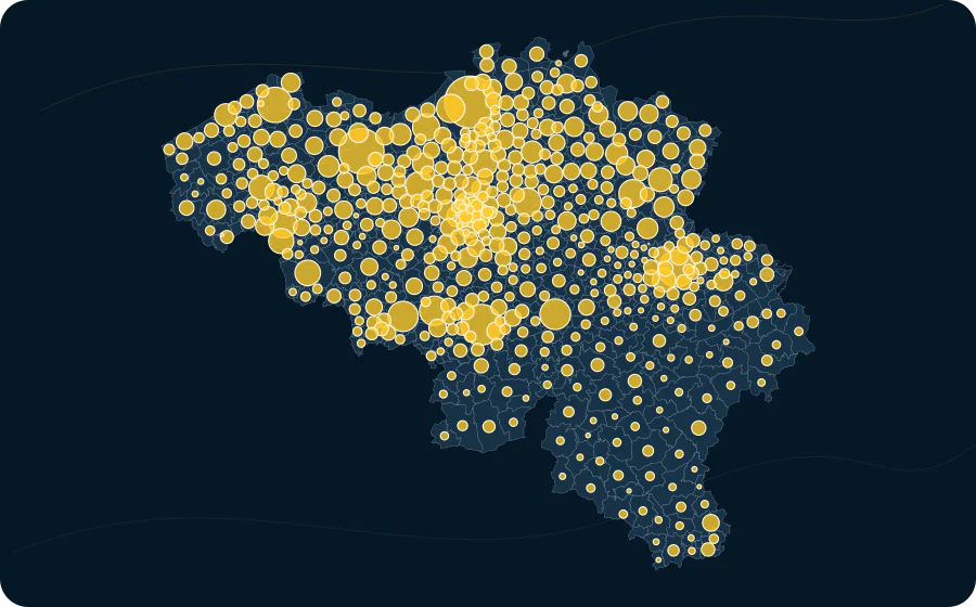 Bâtiments avec salle de bains, 2025. La surface de chaque cercle est proportionnelle à la valeur publiée ; les polygones neutres préservent les limites officielles exactes et les valeurs manquantes n’ont pas de symbole.