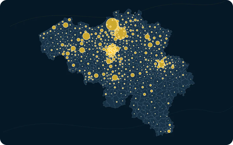 Travailleurs touchés par les faillites, 2024. La surface de chaque cercle est proportionnelle à la valeur publiée ; les polygones neutres préservent les limites officielles exactes et les valeurs manquantes n’ont pas de symbole.