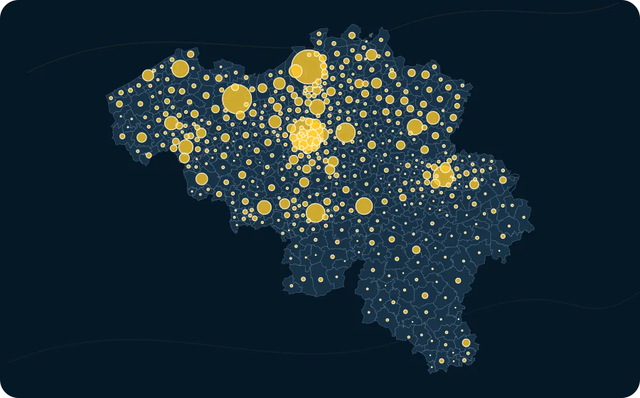 Emplois dans les unités d’établissement, 2023. La surface de chaque cercle est proportionnelle à la valeur publiée ; les polygones neutres préservent les limites officielles exactes et les valeurs manquantes n’ont pas de symbole.