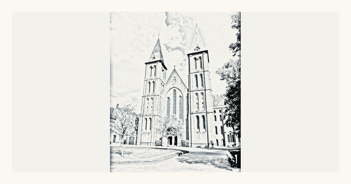 Maredsous Abbey, a documented local view of Anhée